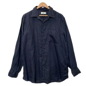 Uniqlo Mens 100% Linen Long Sleeve Button Down Shirt Size XL Solid Dark Navy